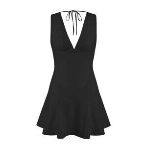 V-Neck Ruffle Knotted Mini Dress | Black | Size M | Like New